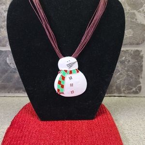 Snowman pendant or Pin. White/Red/Green